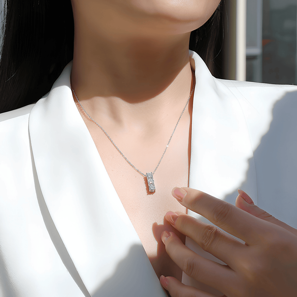 1.5ctw Triple Stone Moissanite Vertical Drop Necklace in S925 Sterling Silver