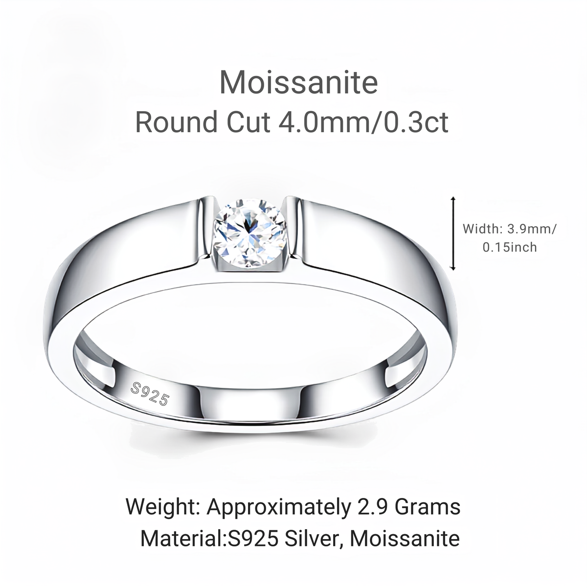 0.3ct Moissanite Band Ring in 925 Sterling Silver