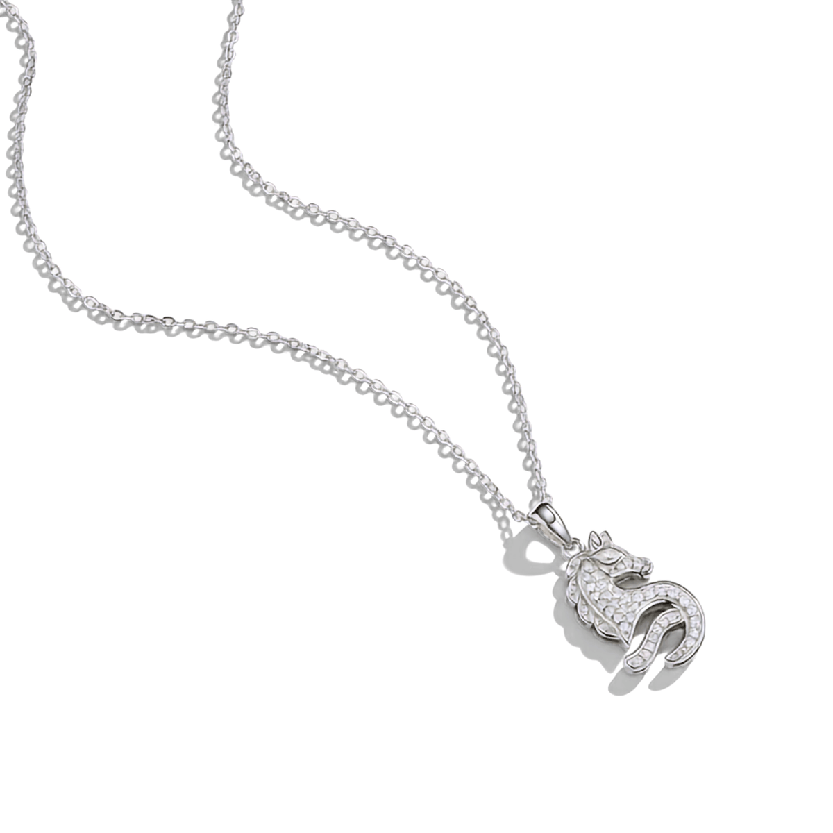 Sterling Silver Pavé Moissanite Horse Pendant Necklace