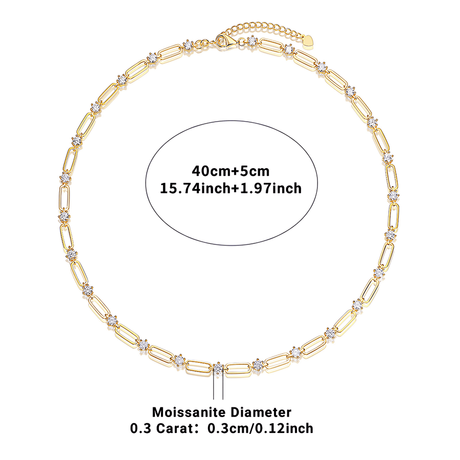 Moissanite Paperclip Chain Necklace – 14K Gold Plated Sterling Silver