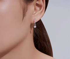 S925 Sterling Silver Bezel-Set Moissanite Dangle Huggie Hoop Earrings — Trio Stone Drop