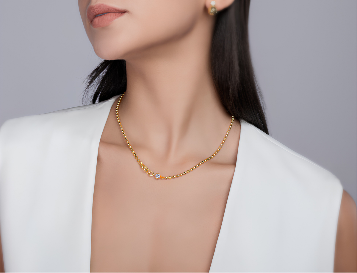 Moissanite Ball Chain Necklace – 14K Gold Plated Sterling Silver