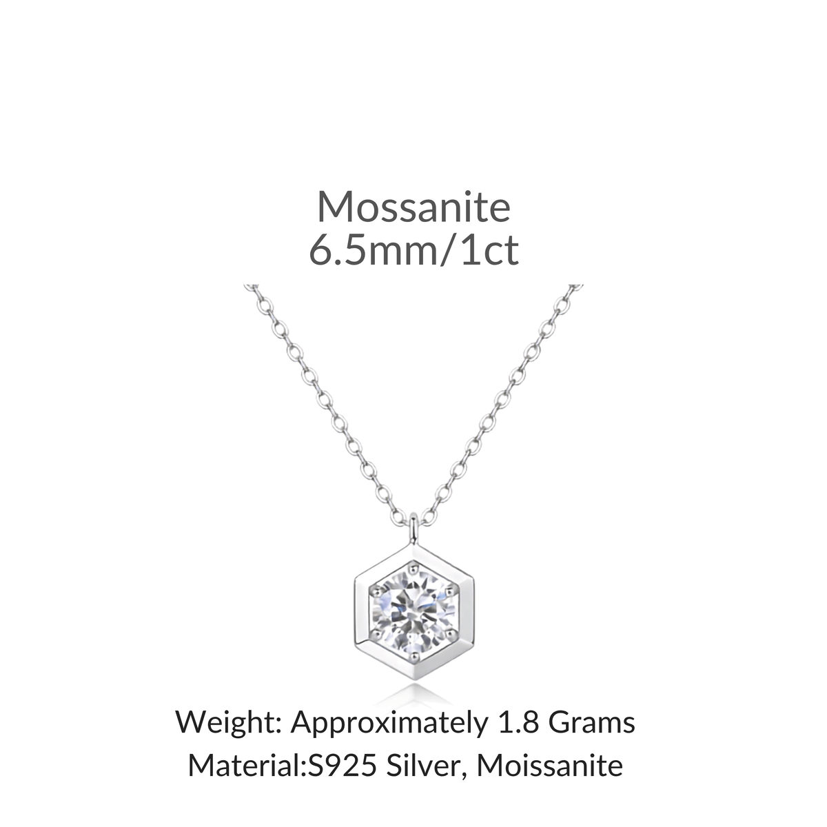 Moissanite Hexagon Solitaire Necklace – S925 Sterling Silver