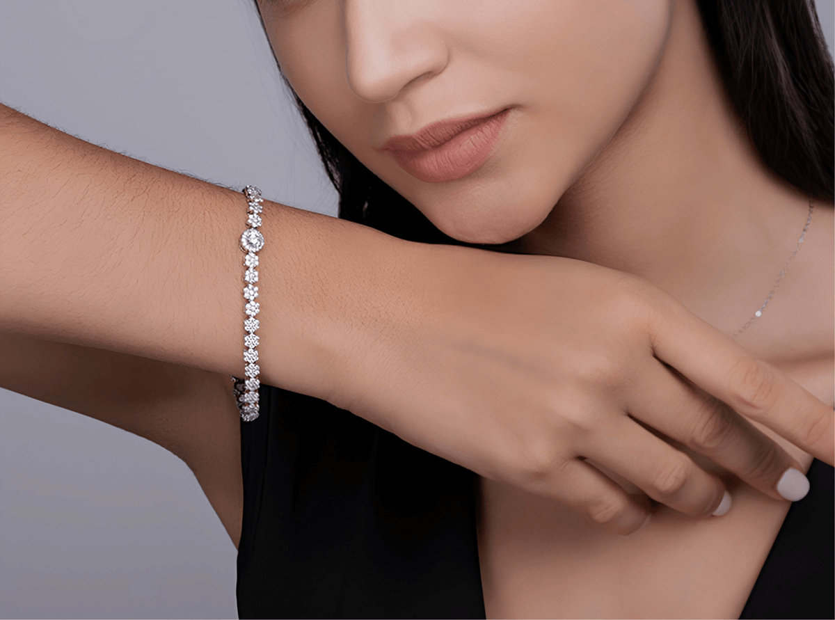 Moissanite Halo Cluster Bracelet – S925 Sterling Silver