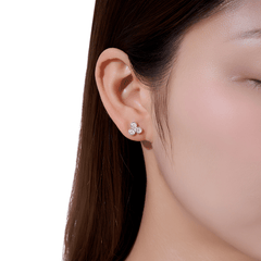 S925 Sterling Silver Triple Bezel Moissanite Cluster Stud Earrings — 3.0mm Round Cut (0.1 ct)