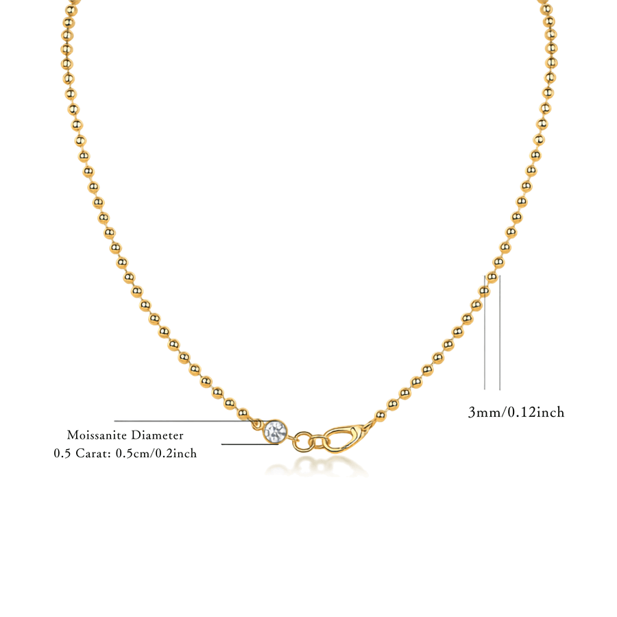 Moissanite Ball Chain Necklace – 14K Gold Plated Sterling Silver