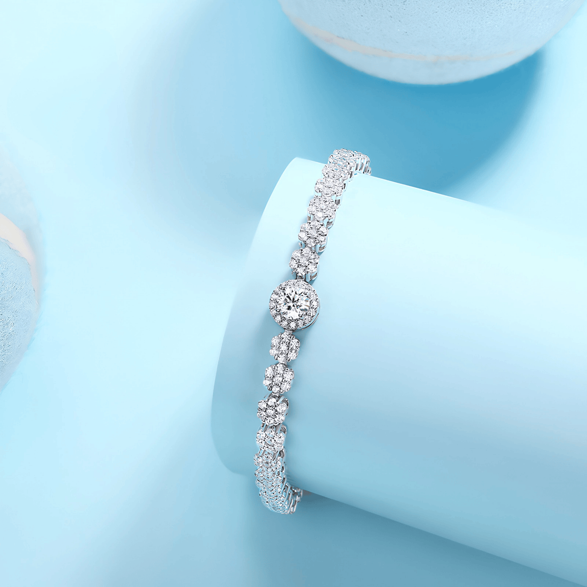 Moissanite Halo Cluster Bracelet – S925 Sterling Silver