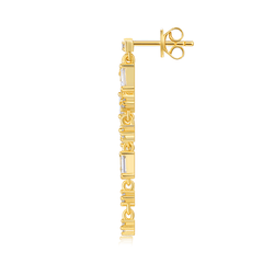14K Gold Plated 925 Sterling Silver Moissanite Tassel Stud Earrings with Baguette Drops