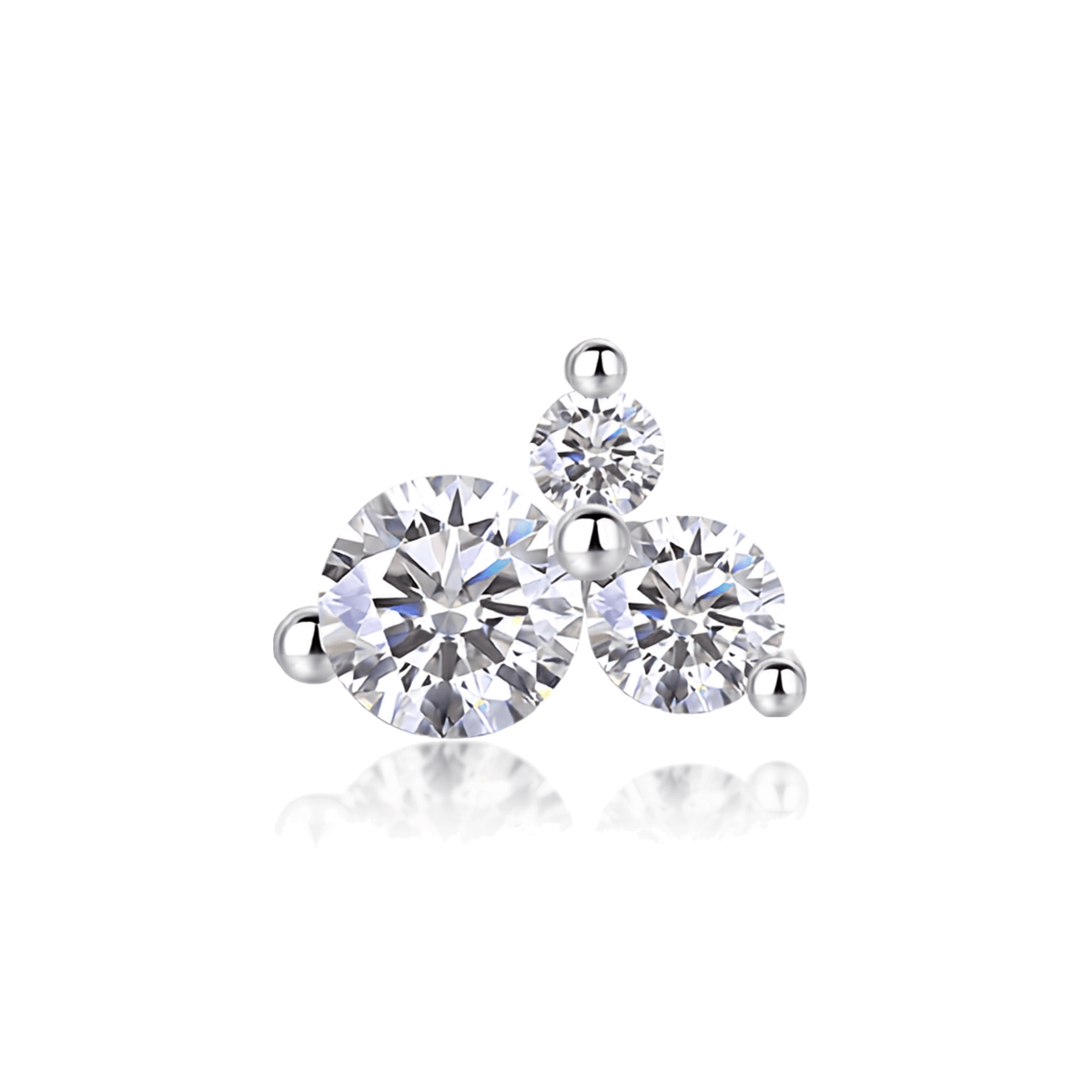 925 Sterling Silver Three-Stone Round Moissanite Cluster Stud Earrings