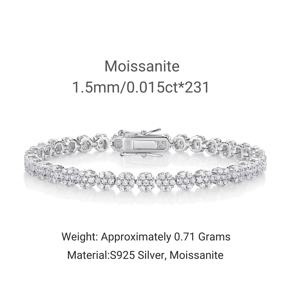 Moissanite Cluster Bracelet – S925 Sterling Silver