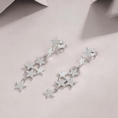 925 Sterling Silver Moissanite Celestial Star Drop Stud Earrings