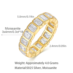 18K Gold Plated Moissanite Eternity Band 925 Silver | Emerald Cut Full Eternity Ring | 5.4ct