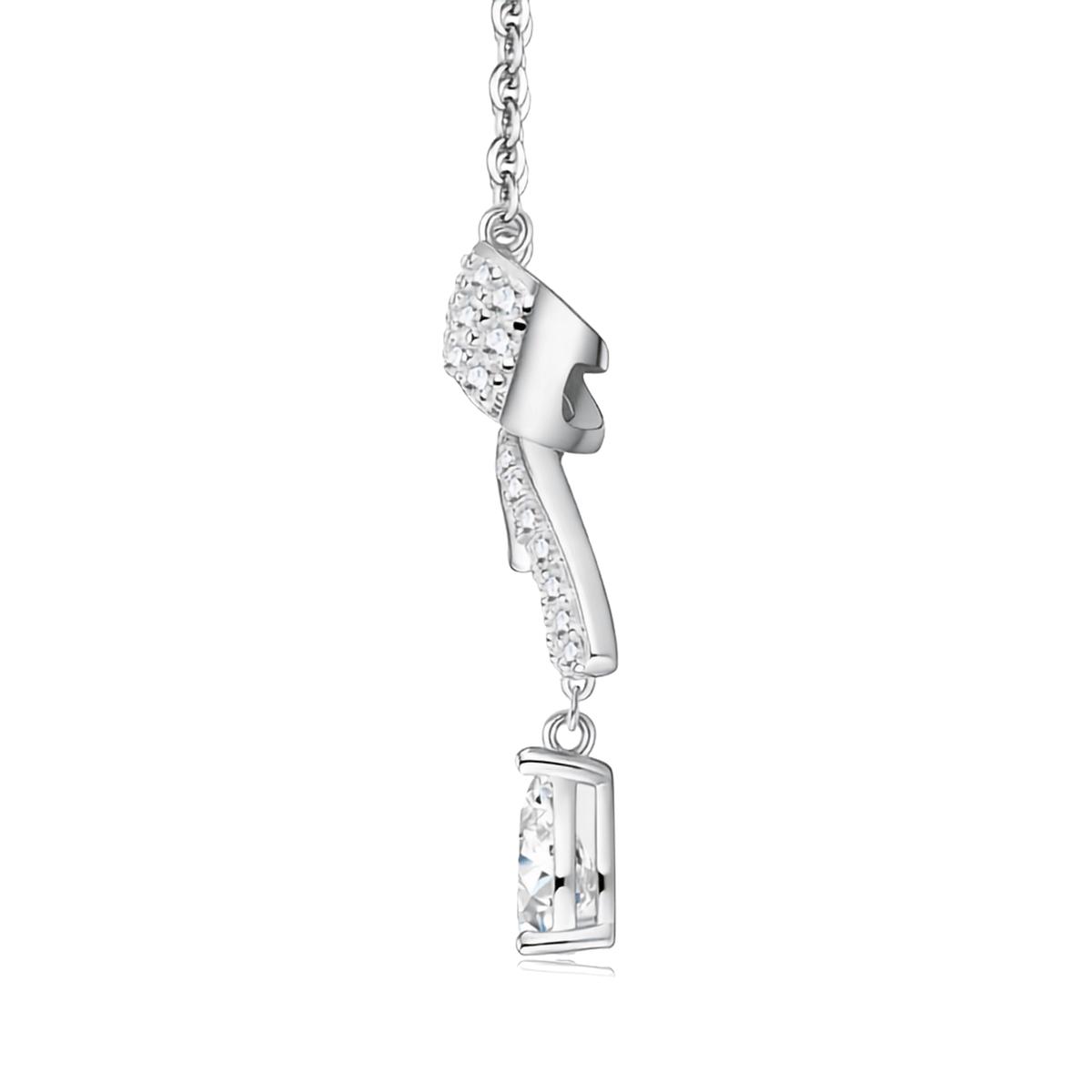 Moissanite Bow Necklace with Pear Drop – S925 Sterling Silver