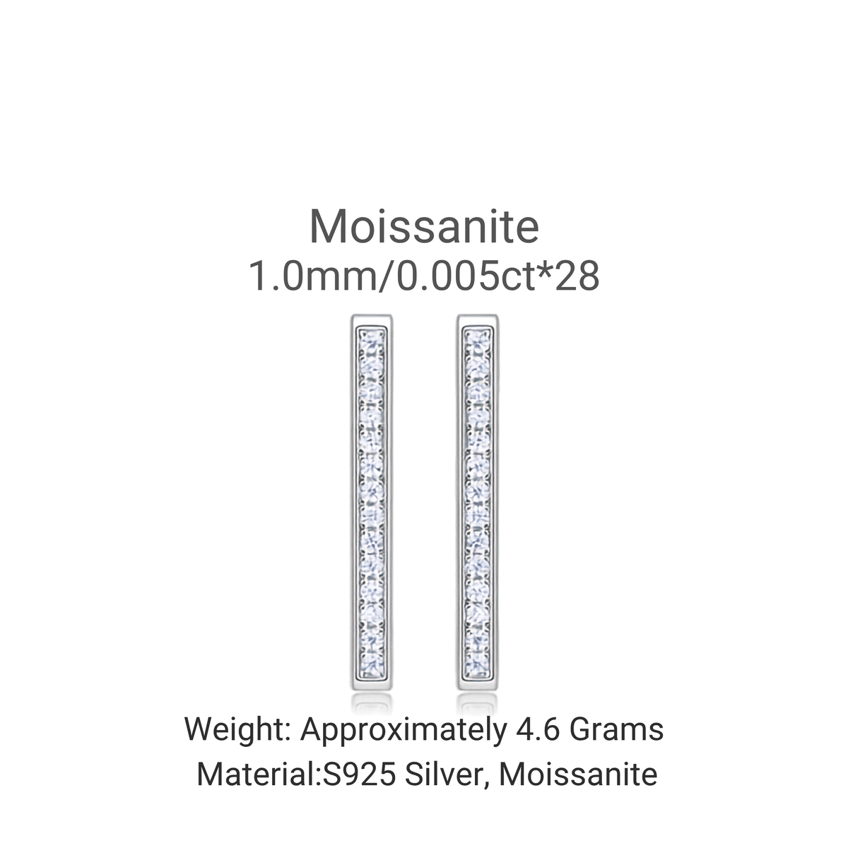 S925 Sterling Silver Rectangular Moissanite Huggie Hoop Earrings — Micro Pavé Sparkle