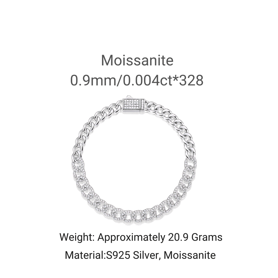 Moissanite Pavé Curb Chain Bracelet – S925 Sterling Silver
