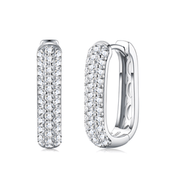 S925 Sterling Silver Pavé Moissanite Huggie Hoop Earrings — Micro Round Cut Sparkle