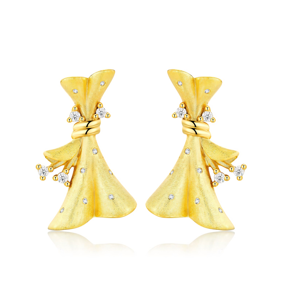 14K Gold Plated 925 Sterling Silver Sculptural Bow Moissanite Stud Earrings