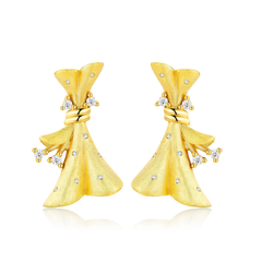 14K Gold Plated 925 Sterling Silver Sculptural Bow Moissanite Stud Earrings