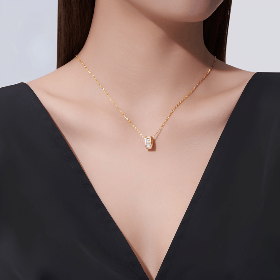 14k Gold Plated S925 Sterling Silver Moissanite Princess Cut Barrel Pendant Necklace