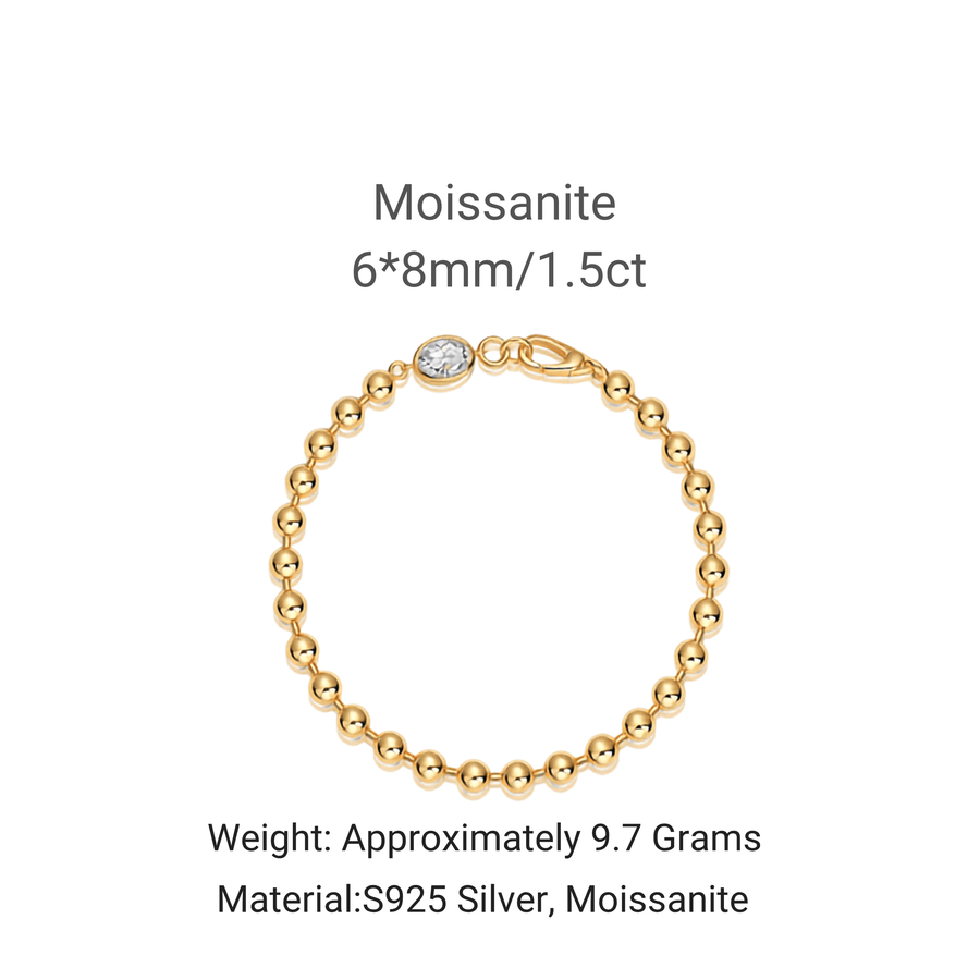 Moissanite Ball Chain Bracelet – 14K Gold Plated Sterling Silver