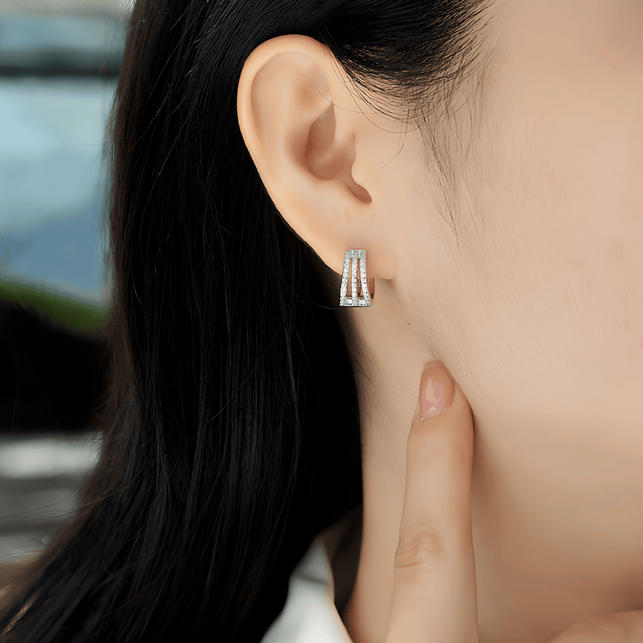 Triple-Row Moissanite Hoop Earrings in S925 Sterling Silver — 14mm Wide Sparkle Hoops