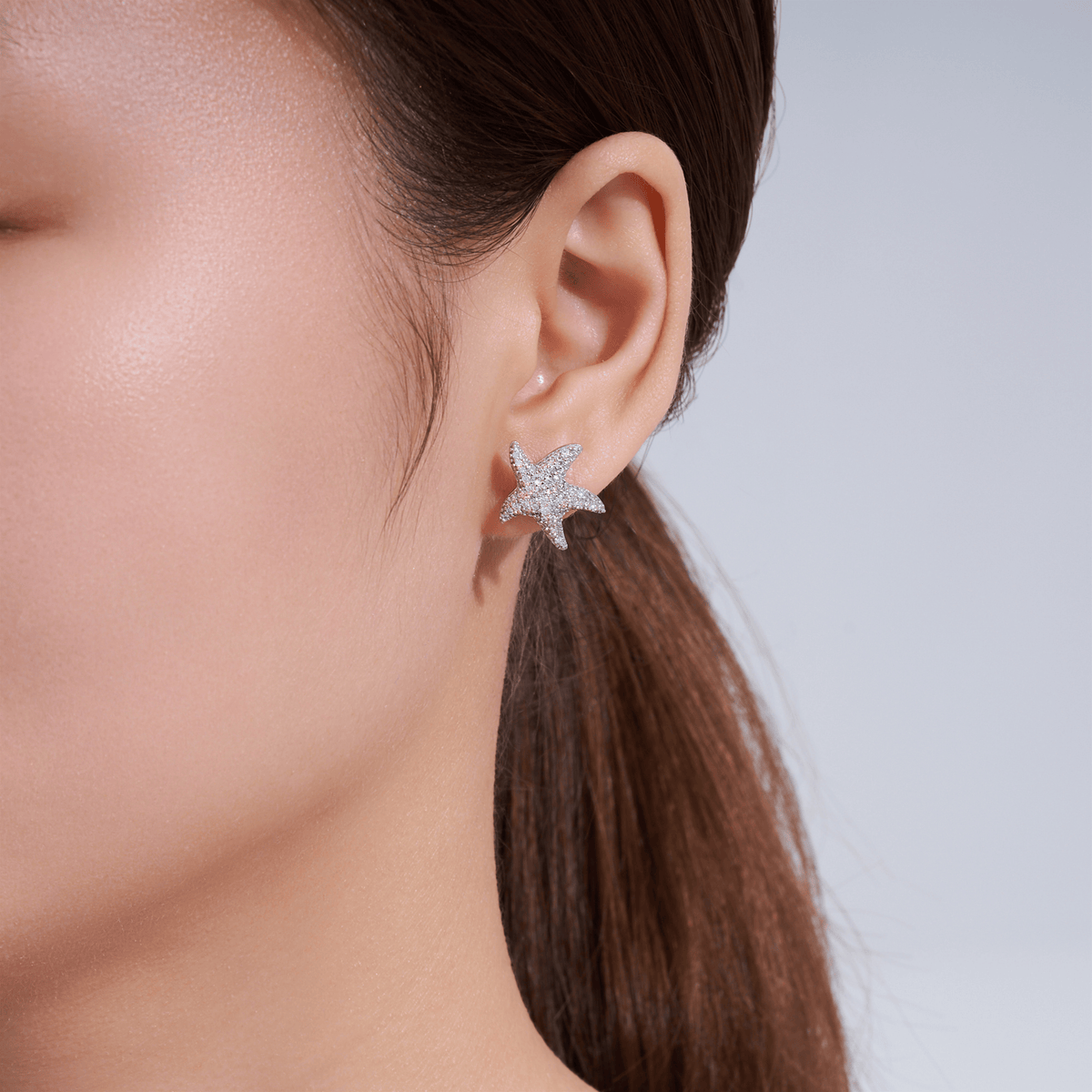 S925 Sterling Silver Pavé Moissanite Starfish Stud Earrings — Coastal Sparkle Studs