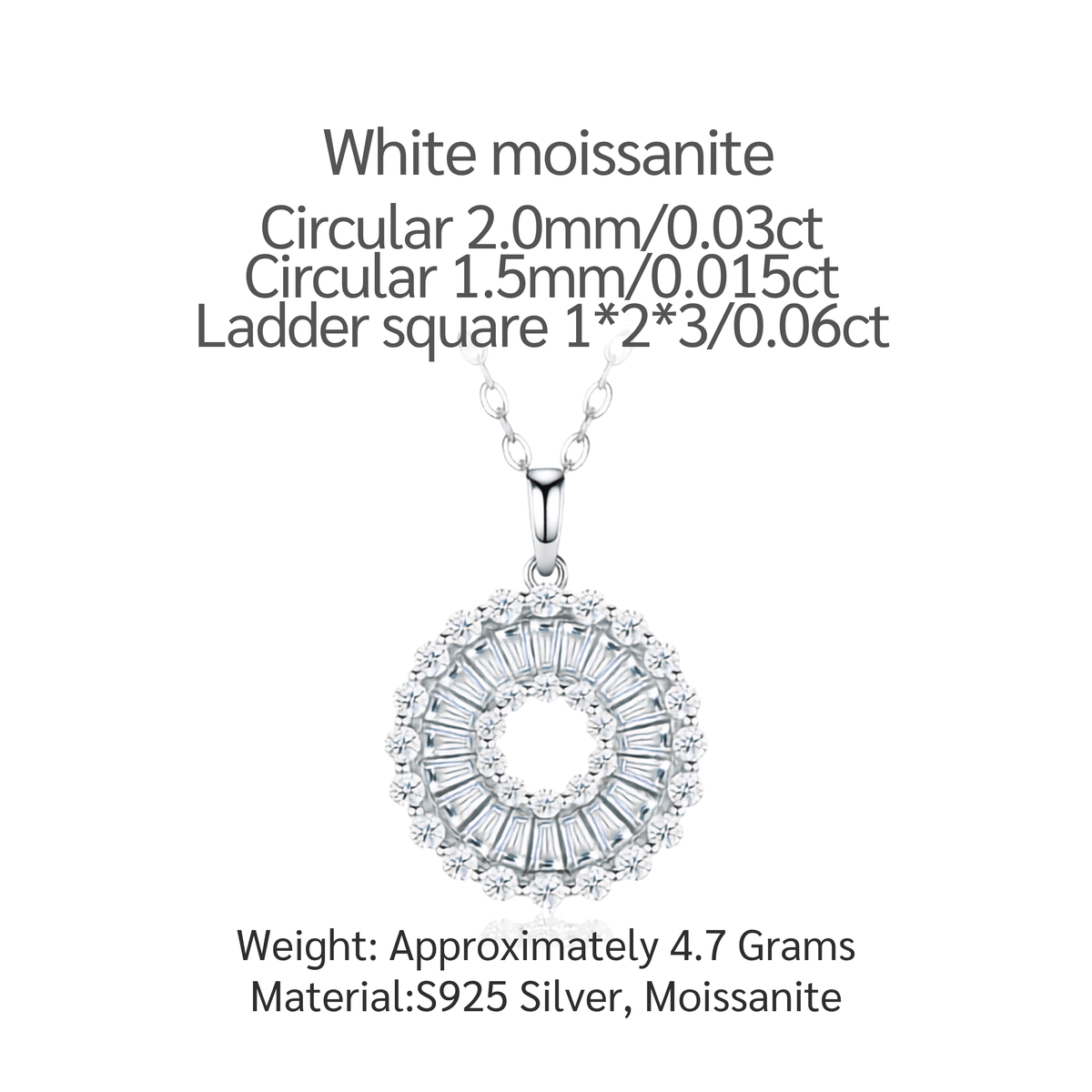 Sterling Silver Sunburst Mosaic Circle Moissanite Pendant Necklace