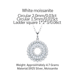 Sterling Silver Sunburst Mosaic Circle Moissanite Pendant Necklace