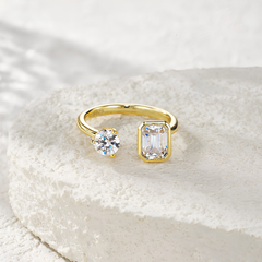 Adjustable Moissanite Ring 18K Gold Plated Sterling Silver 925