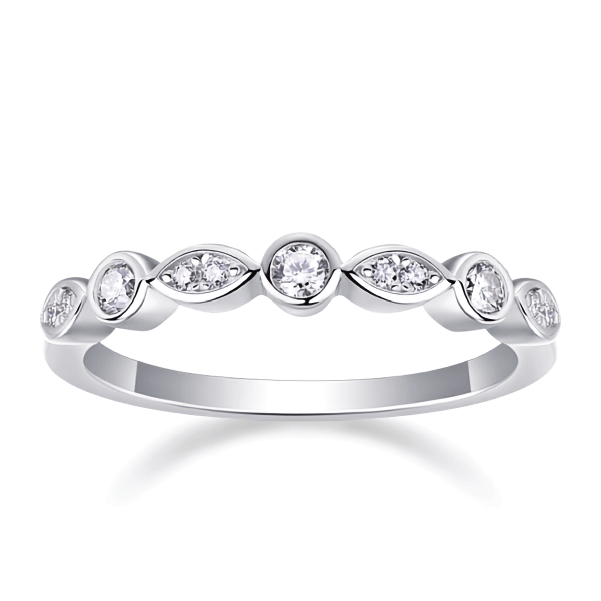 925 Sterling Silver Alternating Marquise & Round Moissanite Band Ring (Authentic Moissanite) + Certificate Included