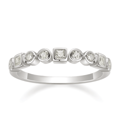 925 Sterling Silver Geometric Moissanite Band Ring (Round + Square Bezel Set) | Authentic Moissanite, Stackable Minimal Ring