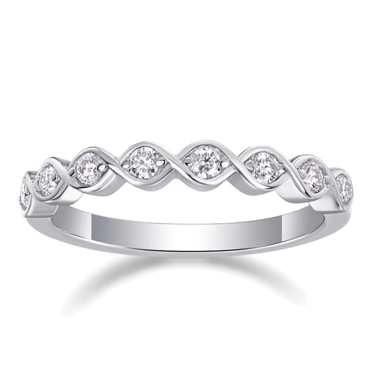 925 Sterling Silver Wave Moissanite Band Ring (2.0mm Round Bezel Set) | Authentic Moissanite Stacking Ring