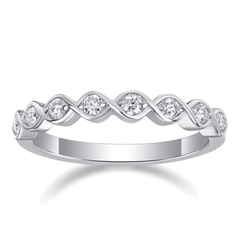 925 Sterling Silver Wave Moissanite Band Ring (2.0mm Round Bezel Set) | Authentic Moissanite Stacking Ring