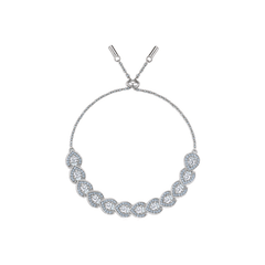 A silver-toned chain bracelet featuring a curved row of teardrop-shaped pavé diamond clusters, shown on a plain white background.