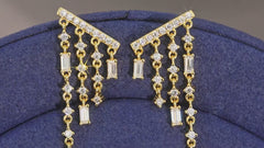 14K Gold Plated 925 Sterling Silver Moissanite Tassel Stud Earrings with Baguette Drops
