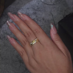 18K Gold Plated Moissanite Ring – 925 Sterling Silver Leaf Band