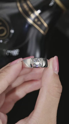 Modern Men's Round Moissanite Solitaire Ring | Certified Brilliance
