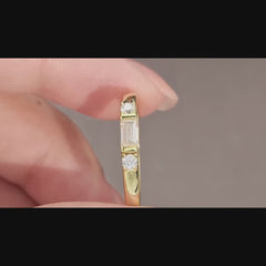 18K Gold Plated Moissanite Ring 925 Silver | Baguette Three Stone Stackable Band