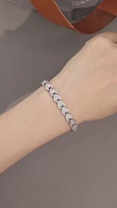 Moissanite Halo Link Bracelet with Adjustable Slider – S925 Sterling Silver(Adjustable)