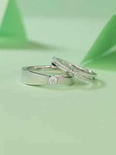 Certified Moissanite Couple Ring Set (His & Hers) | Brushed Band + Pavé Crossover Ring