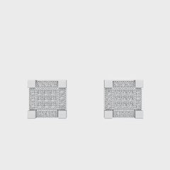 925 Sterling Silver Square Pavé Moissanite Stud Earrings (Approx. 8mm)