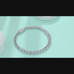 Moissanite Pavé Curb Chain Bracelet – S925 Sterling Silver