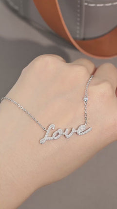 Moissanite Love Necklace 925 Sterling Silver – Pavé Script Pendant