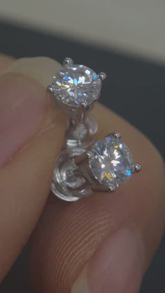 1 Carat Round Moissanite Stud Earrings in 925 Sterling Silver – 6.5mm