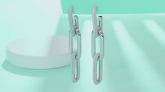 S925 Sterling Silver Moissanite Paperclip Link Drop Earrings — Pavé Linear Dangle